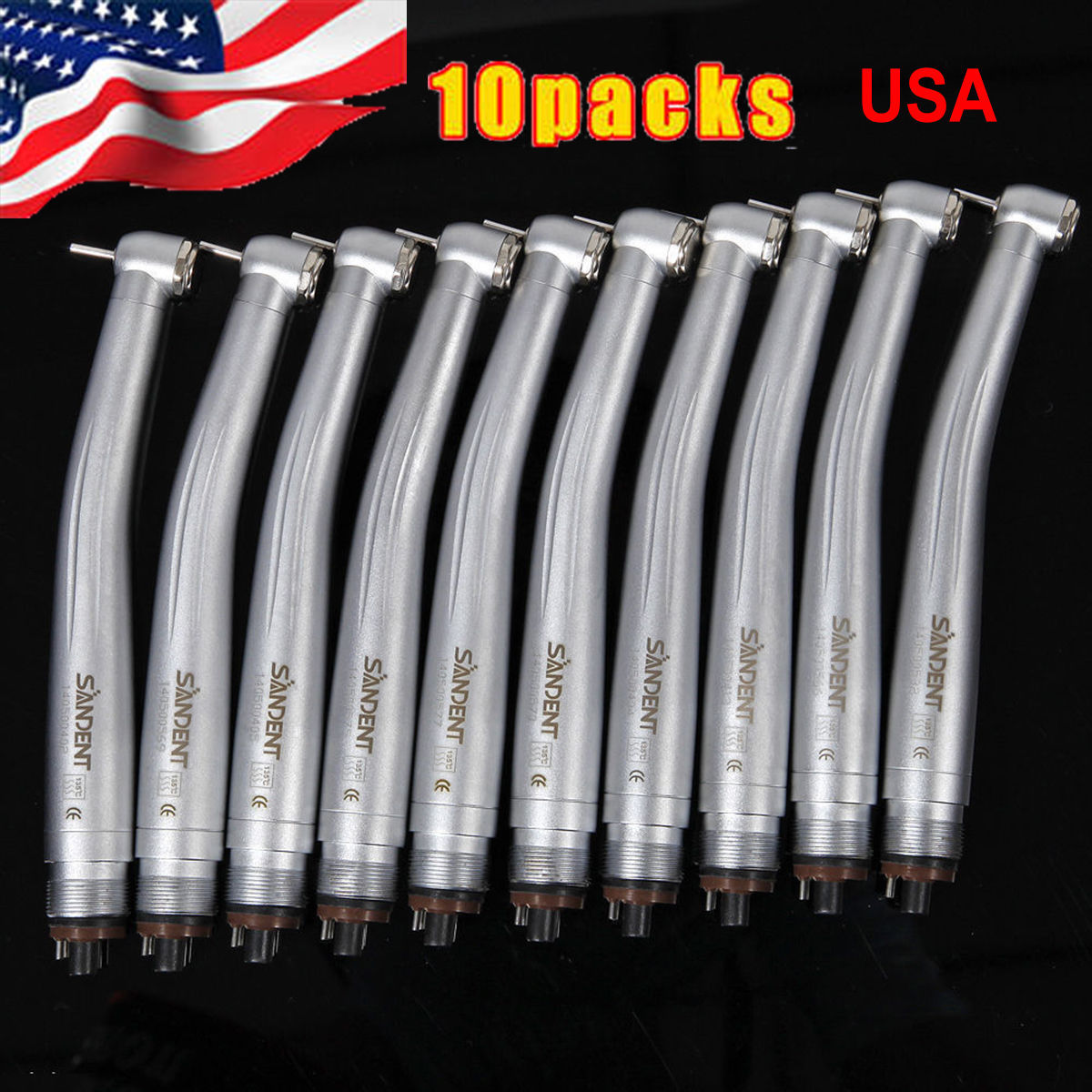 10 SANDENT NSK Style Dental High Speed Handpiece Push Button Standard Head 4Hole