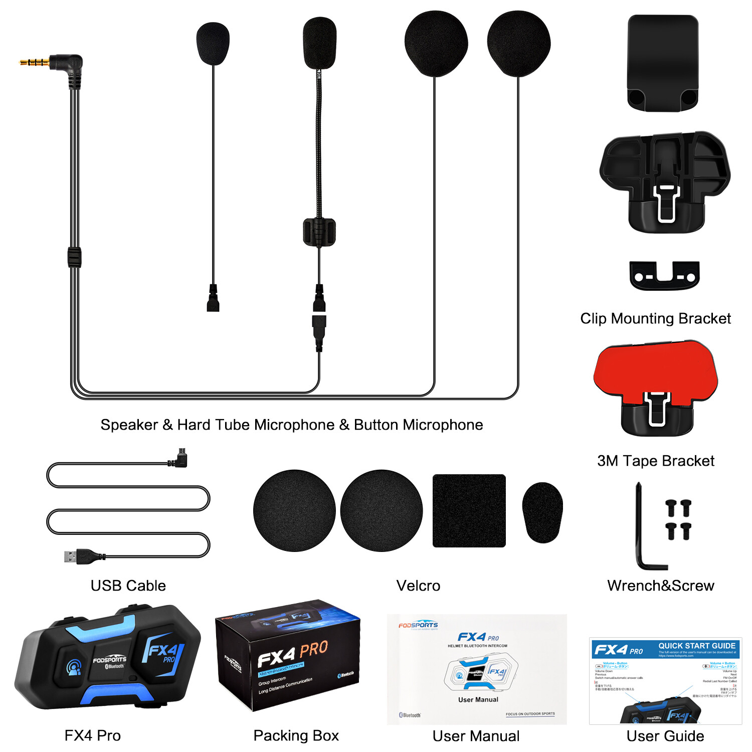 Motorcycle Headset Intercom Intercom FX4 PRO 1000m Full Duplex 4 Tab FM