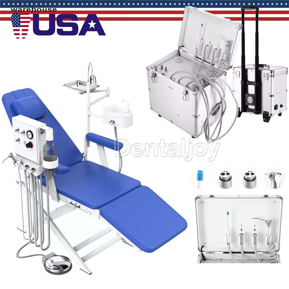 Portable Dental Delivery Unit Mobile Air Compressor 4Hole Syringe Suction /Chair