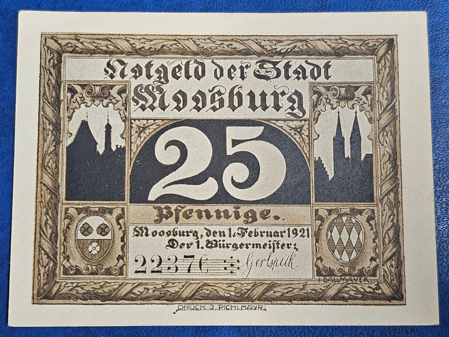 MOOSBURG NOTGELD 25 PFENNIG 1921 EMERGENCY MONEY GERMANY BANKNOTE [🇩🇪34881]