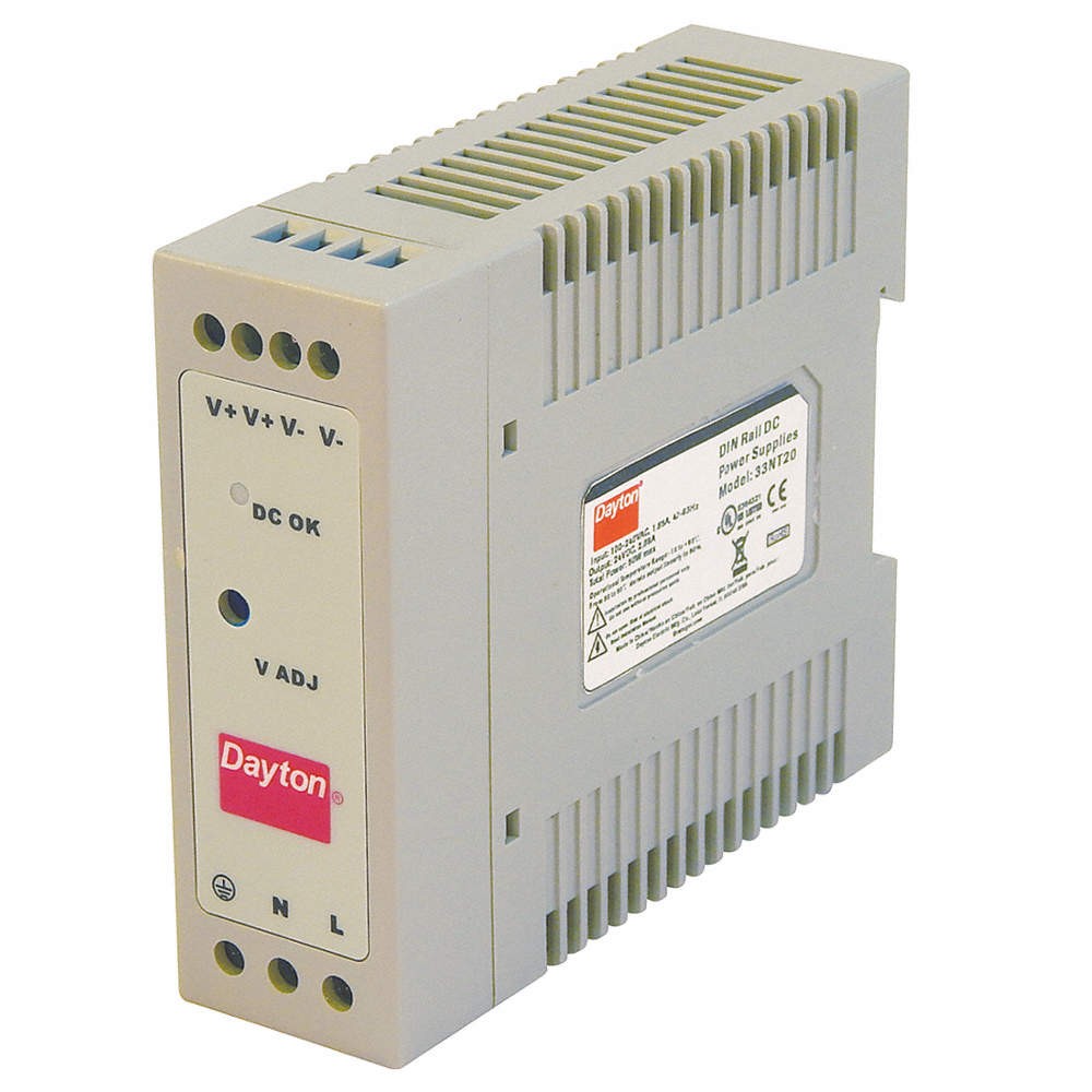 DAYTON 33NT20 Power Supply,DIN Rail,50W,24VDC,Plastic 33NT20