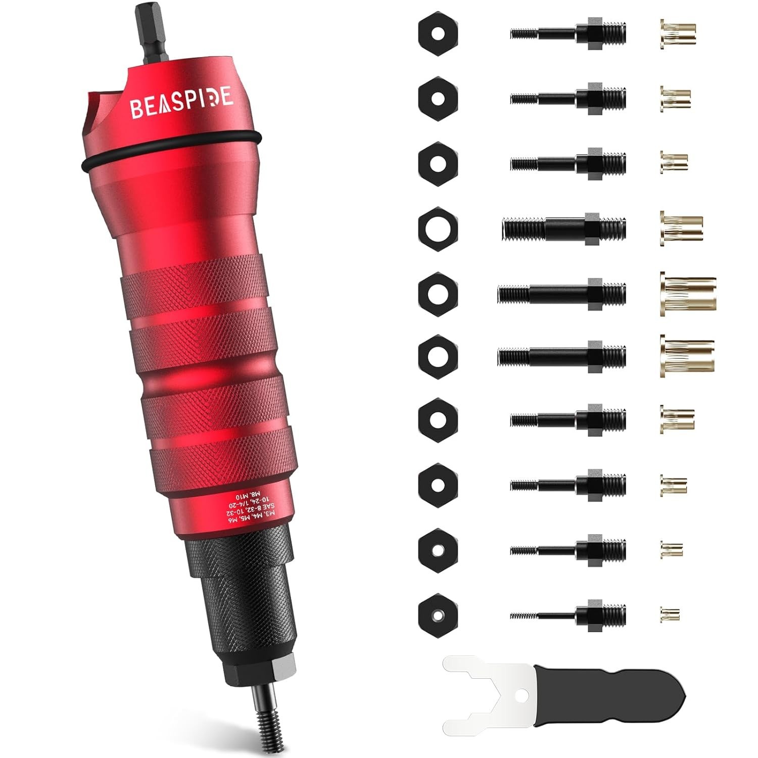 Rivet Nut Drill Adapter Kit for Electric Drills with 50 Assorted Rivet Nuts