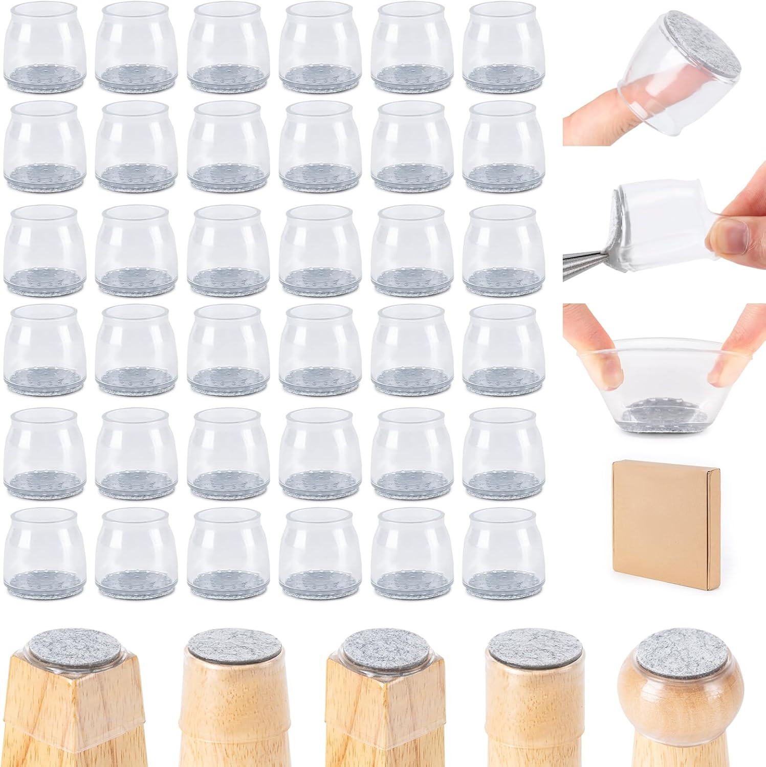 36Pcs Chair Leg Floor Protectors for Hardwood Floors, Silicone Chair Feet Cap...