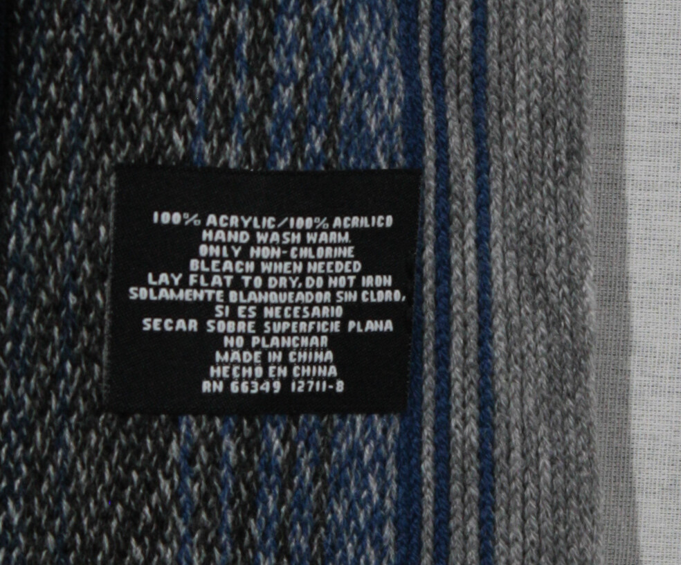 J. FERRER MENS STRIPED SCARF WITH FRINGE SIZE 70" x 12" GREY & BLUE NEW WITH TAG