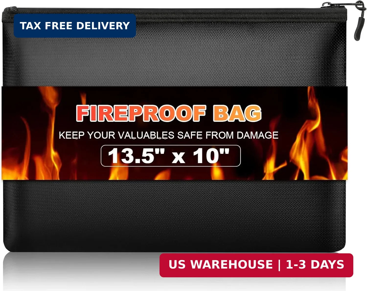 Fireproof Money Bag, 13.5 x 10 Inch, Fire Proof Bag for Documents, Waterproof Tr