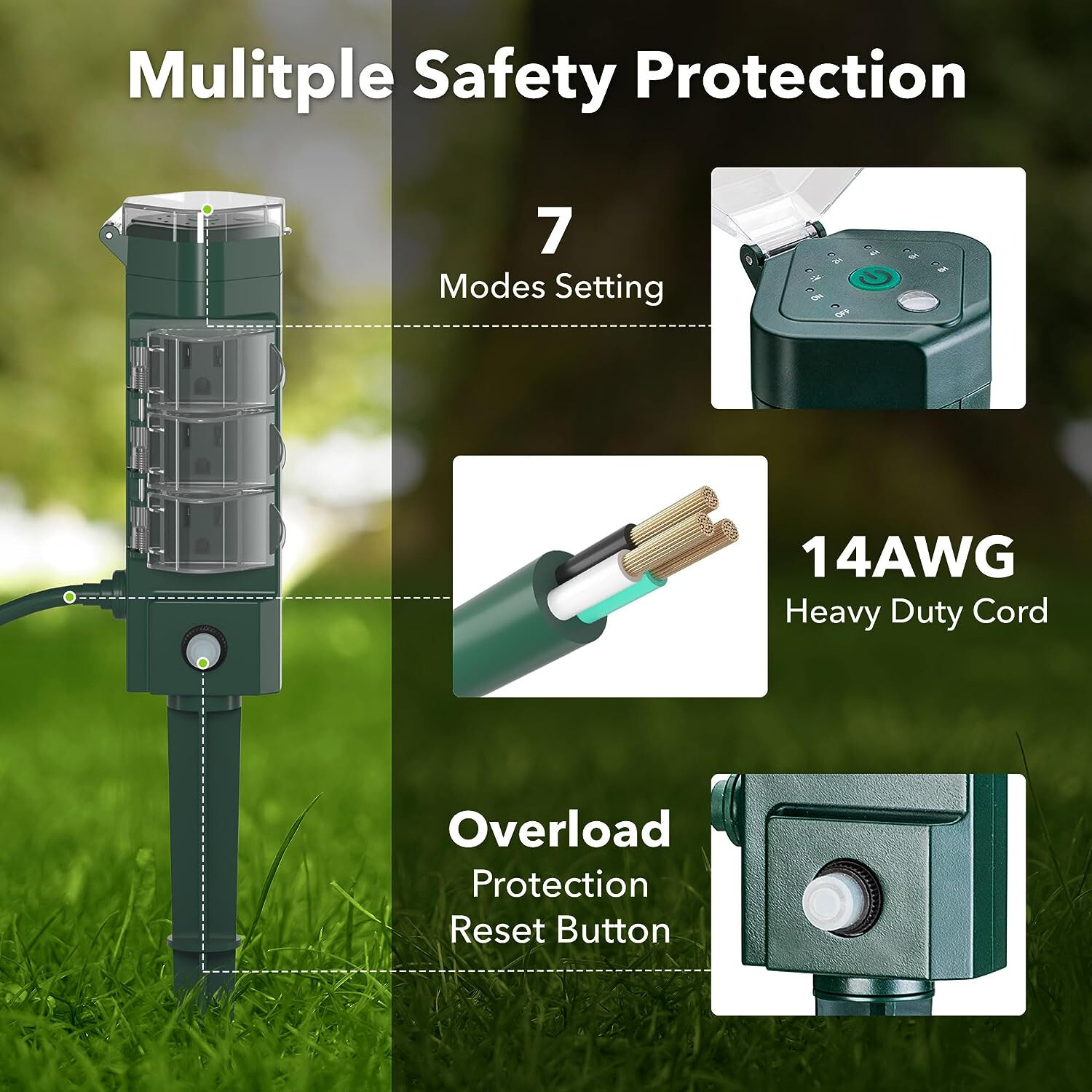HBN Outdoor Power Strip Timer with Photocell (w Remote Control) Countdown Timer