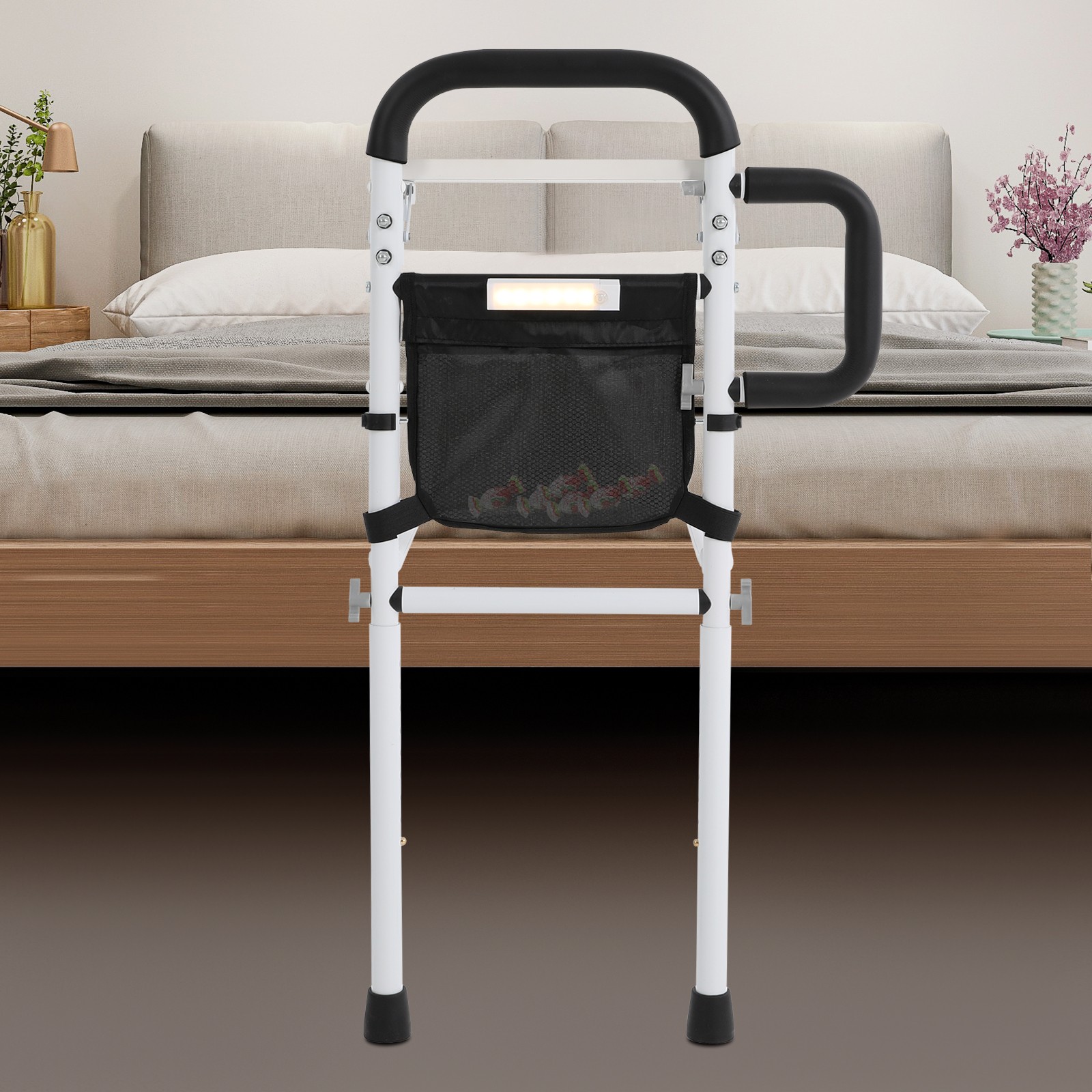 Height Adjustable Bed Rail for Seniors, Sturdy Support & Storage Solutions