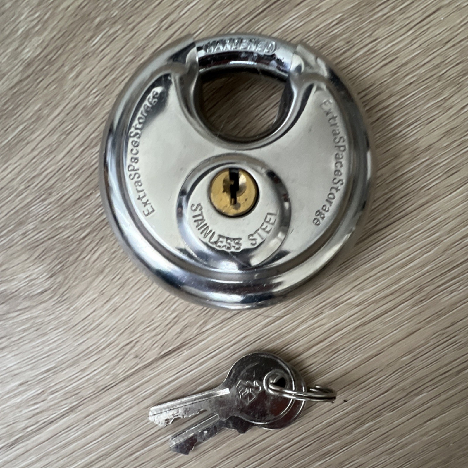 Stainless Steel Disc Padlock w/ Keys Hidden Shrouded Silver