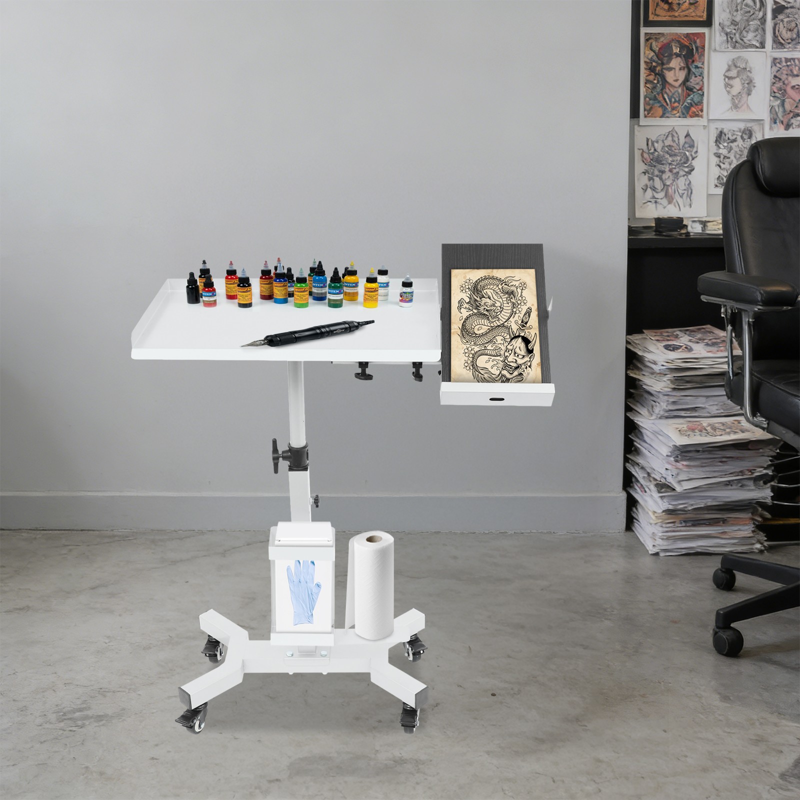 Versatile Rolling Adjustable Tool Tray Cart With Rotatable Table Station