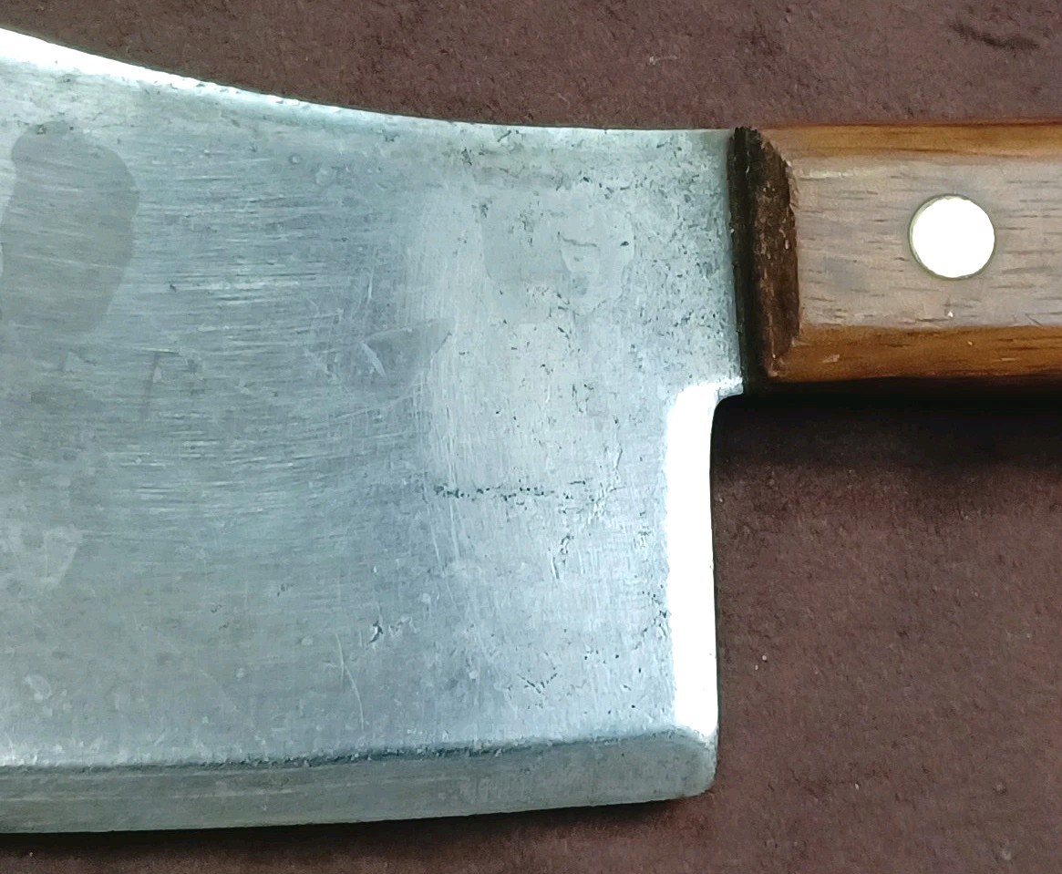 Vtg Very Nice Well Balanced 5.5" Carbon Steel Cleaver, W/ Wood Scales, Unbranded