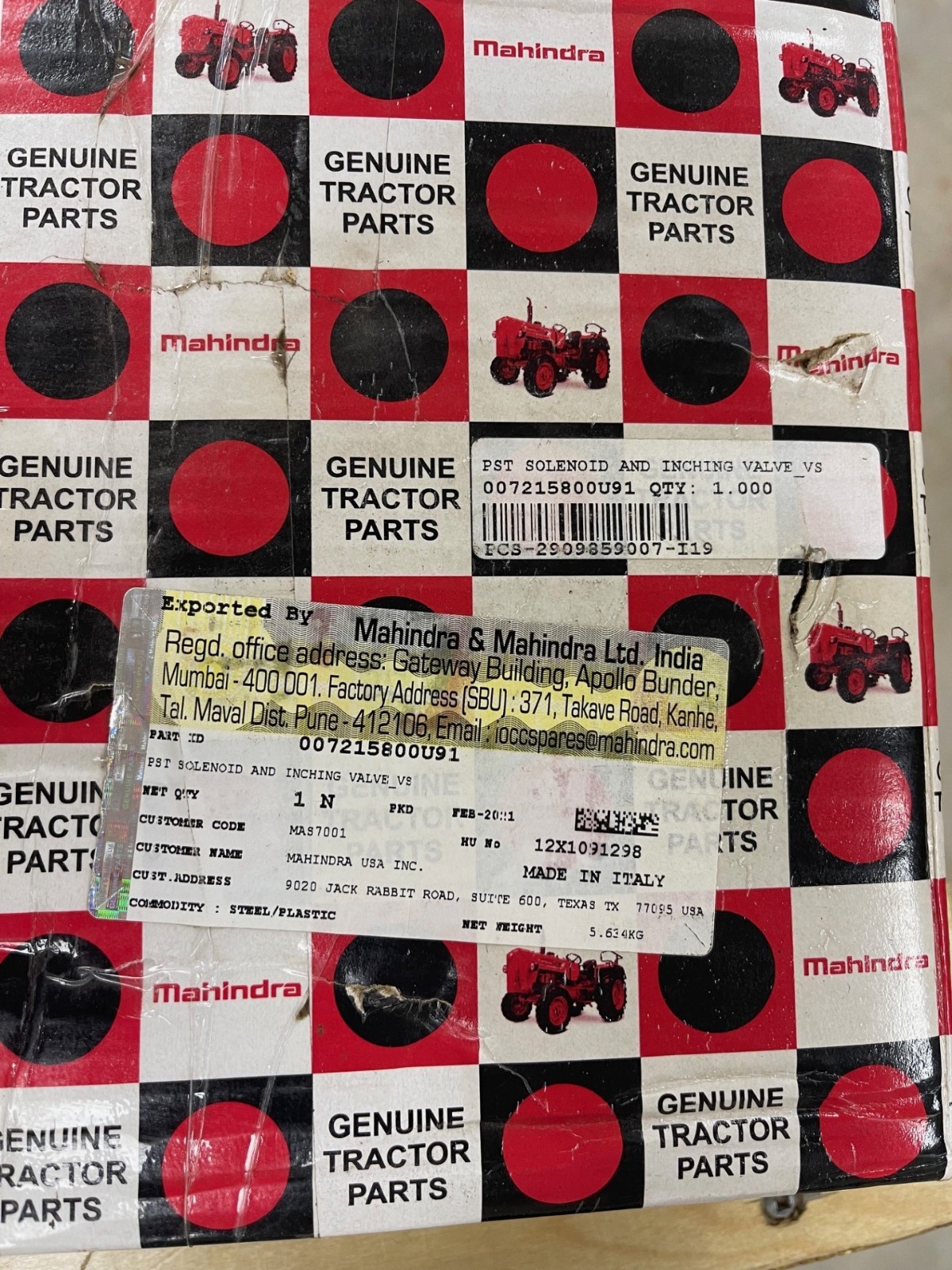 OEM Mahindra PST Solenoid & Inching Valve (007215800U91) 6000 series tractors