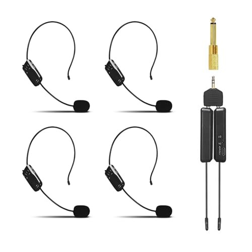 Wireless Microphone System for 4 People,2.4G Wireless Headset Mics and