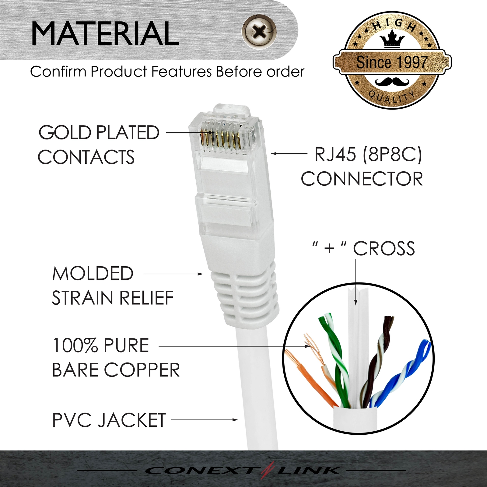 1pc 3ft White CAT6 Network Wire LAN Cable Patch Cord Ethernet Internet Router PC