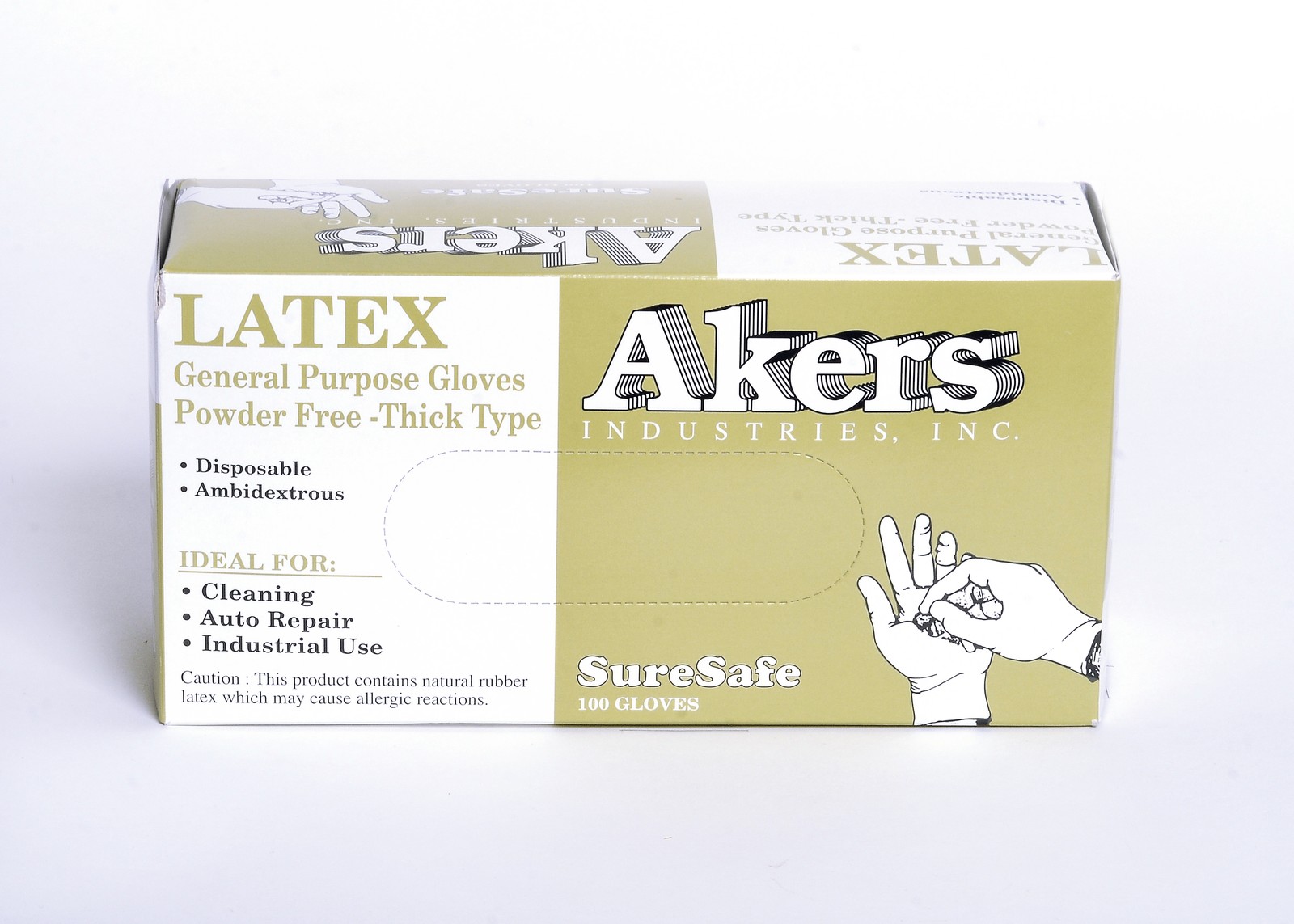 Akers Industrial Latex gloves.Powder Free, Large, White Box Of 100ct   8mil