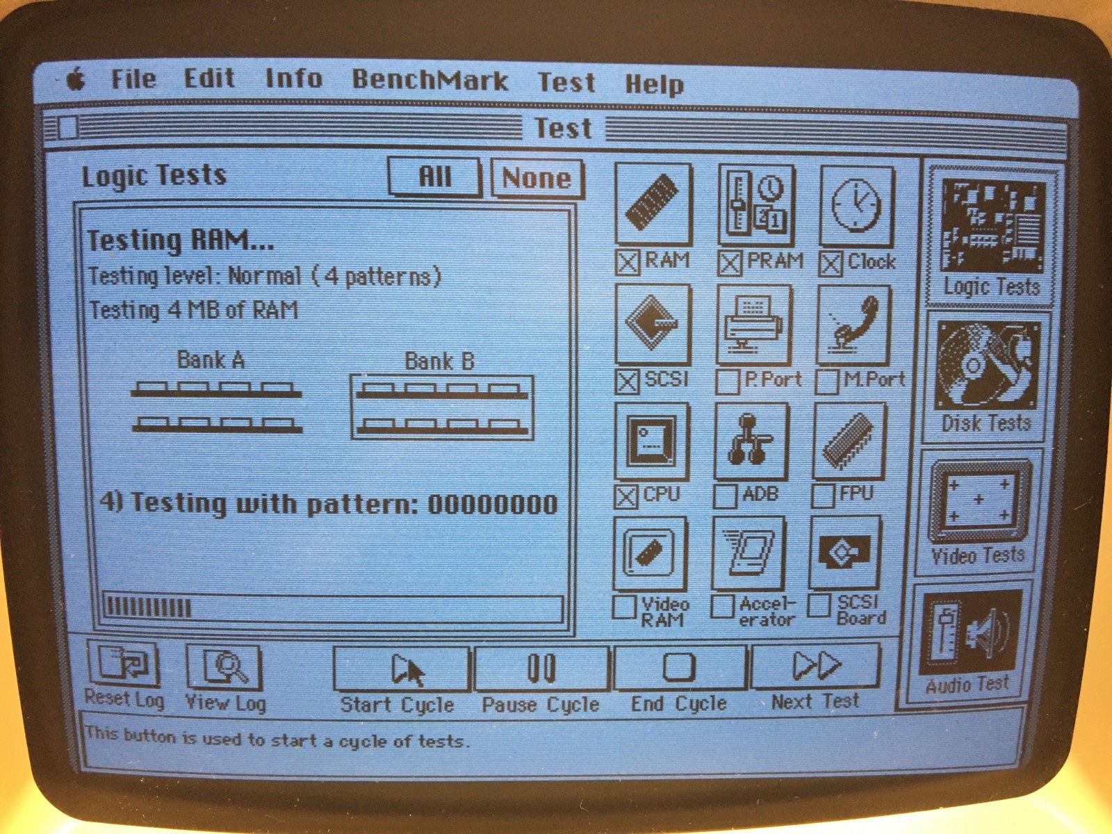 Macintosh Plus. BlueSCSI. 4mb. Clear Screen. Recapped