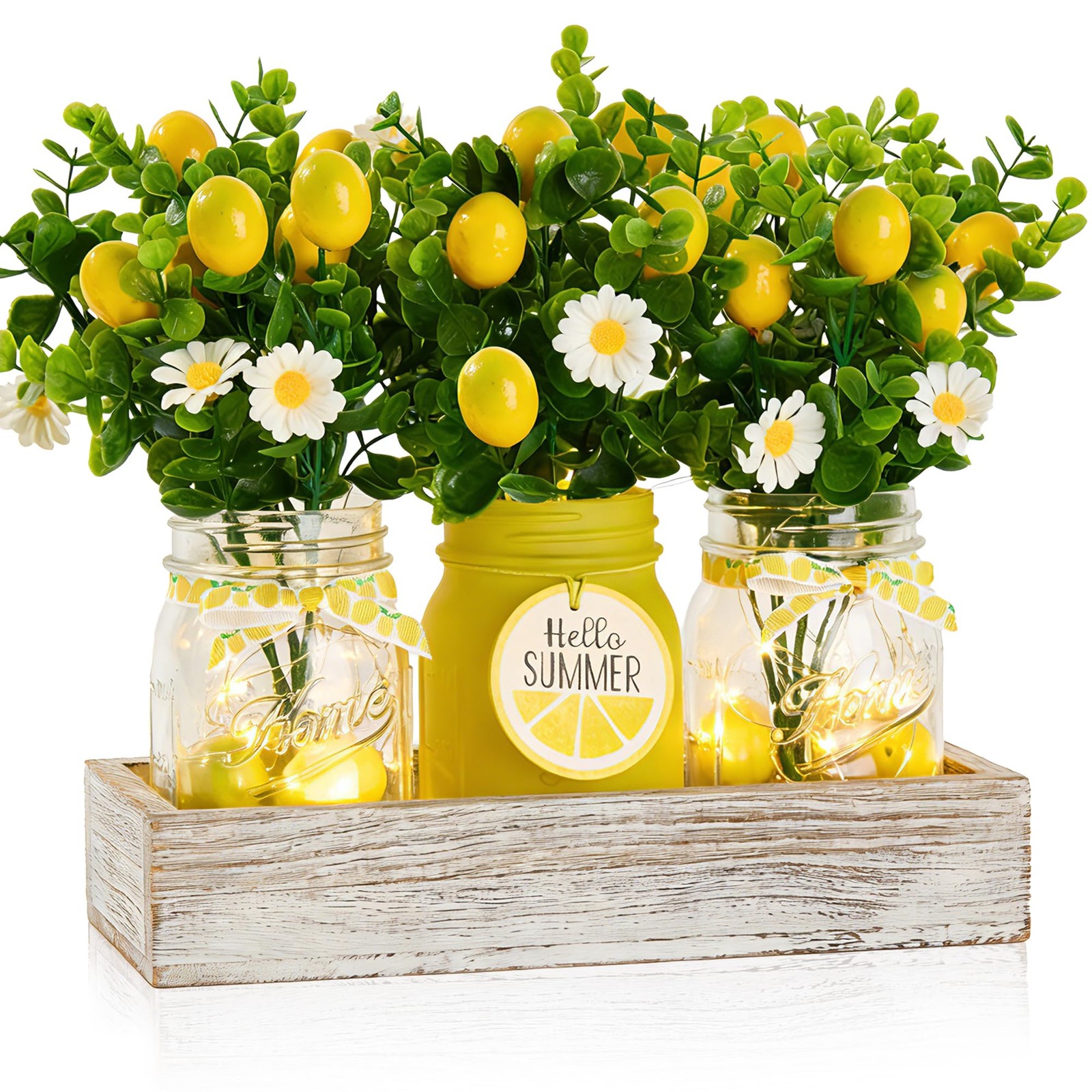 KIVIVO Lemon Kitchen Decor, Centerpieces for Tables, Mason Set of 3, Yellow