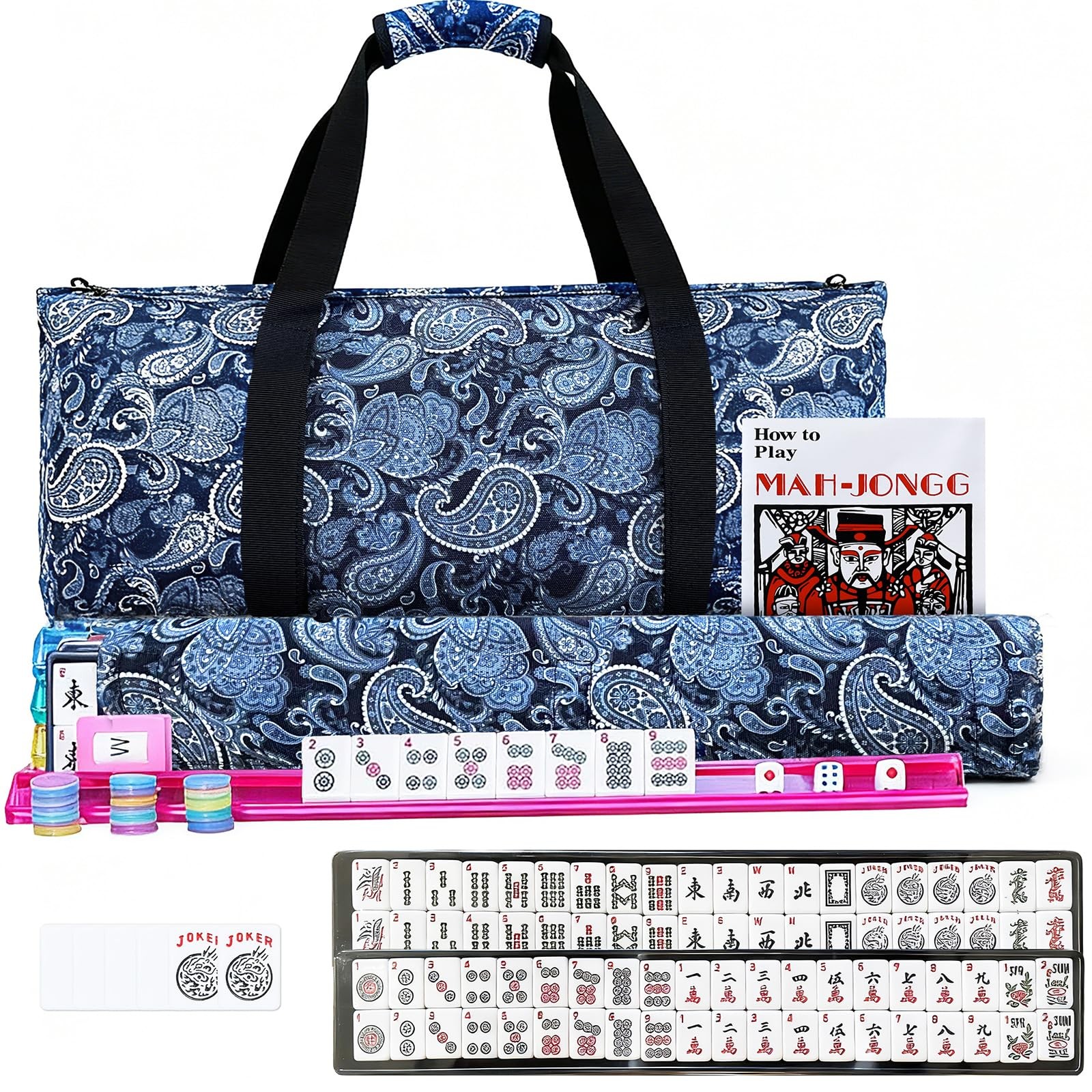 Ploomi American Mahjong Tiles Set, 166 White Tiles, 4 1 inch x 1 inch, Black