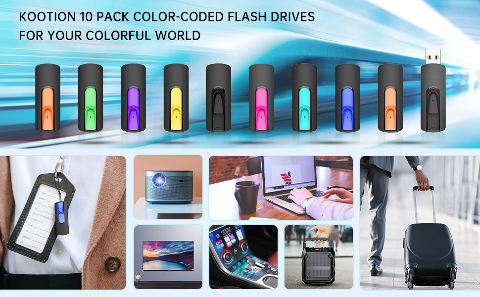 Kootion USB 2.0 16GB 10PCS Retractable Style Flash Drive Memory Stick Multicolor