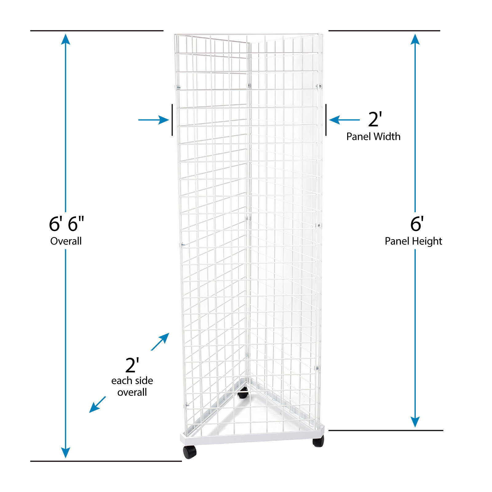 White Triangle Wire Grid Tower with Base and Casters