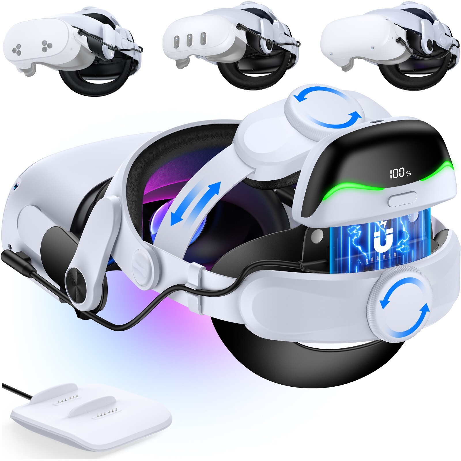 For Meta Oculus Quest 3/3s/Quest 2 Head Strap VR Headset Accessories w/Battery