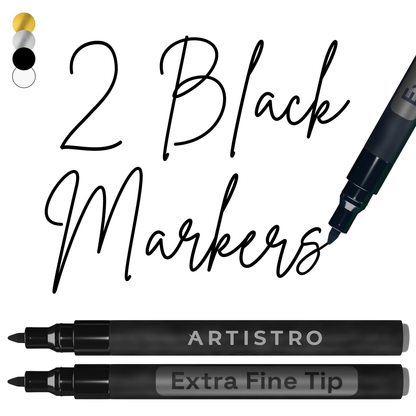 2 Black Acrylic Paint Markers, 0.7mm Extra Fine-Tip, Paint Pens, Art, Crafts