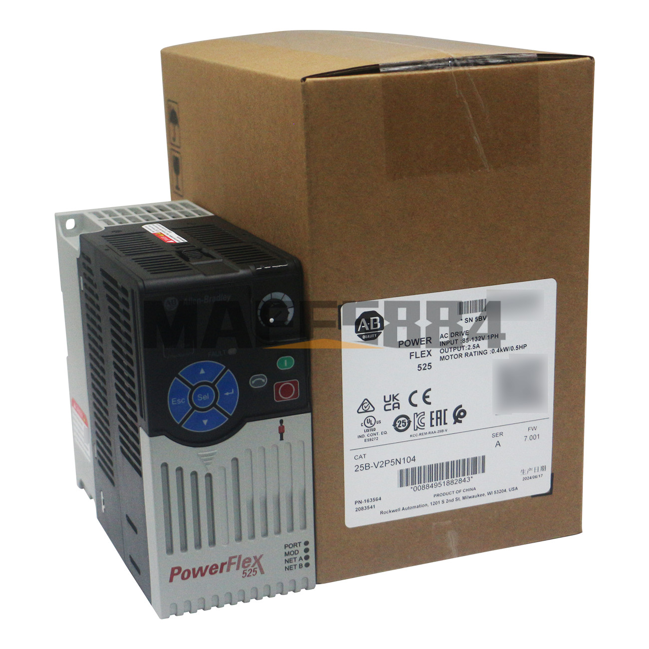 Allen-Bradley 25B-V2P5N104 Powerflex 525 AC Drive Controller 25BV2P5N104