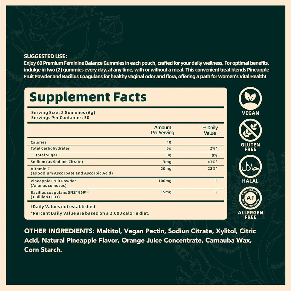 Vital Source Feminine Balance Gummies Hawaiian Pineapple Fast Shipping