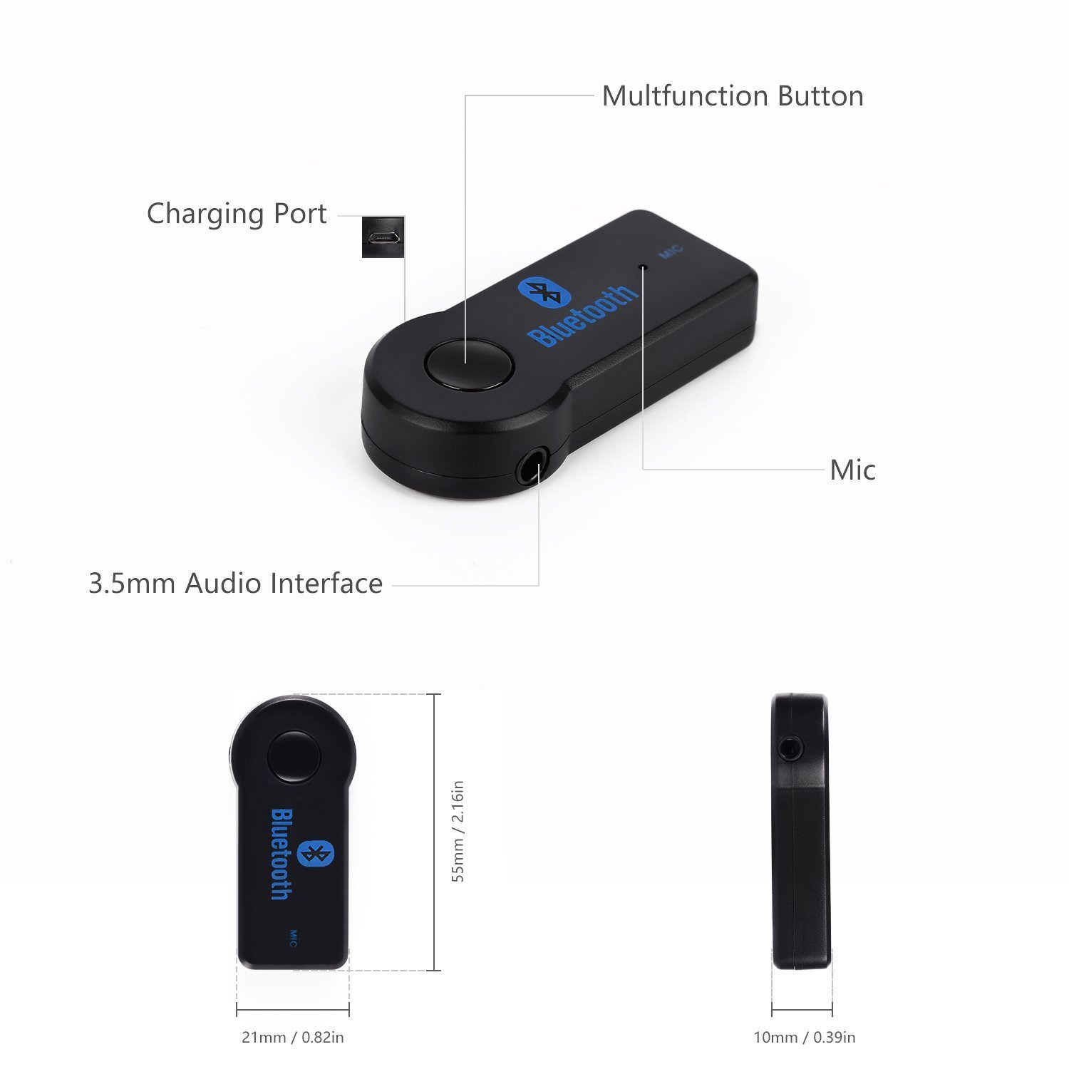 Portable 3.5mm Streaming Car A2DP Wireless Bluetooth AUX Audio Receiver Adapter