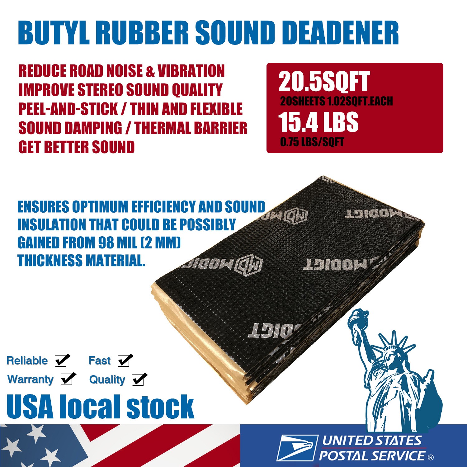 2mm Thick Car Heat Insulation Foam Sound Deadener Deadening Mat Self-adhesive
