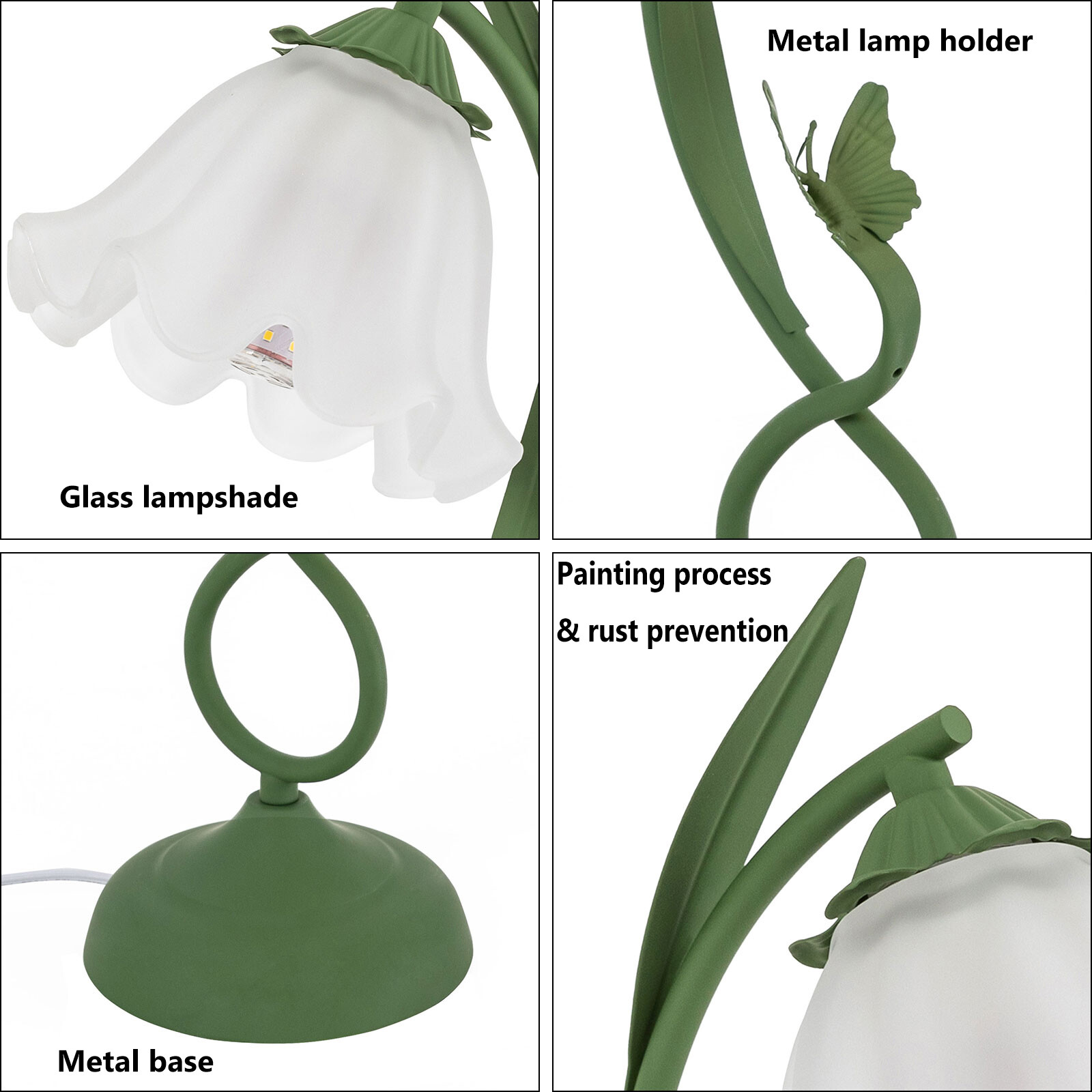 Flower Shape Glass Table Lamp Bedside Desk Light Fixture Green Reading Lamp...
