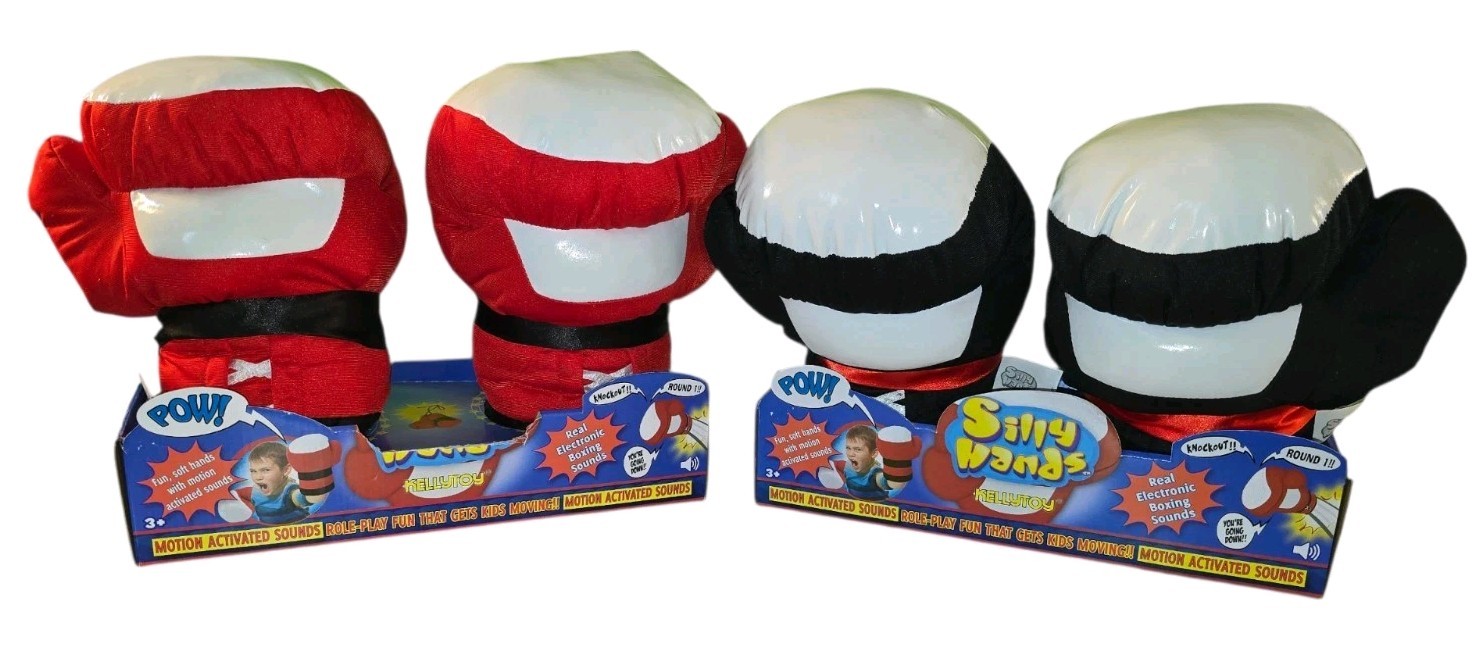 Silly Hands Kellytoy Boxing Gloves w/Real Box Sounds 2 Pair Black & Red Age 3+