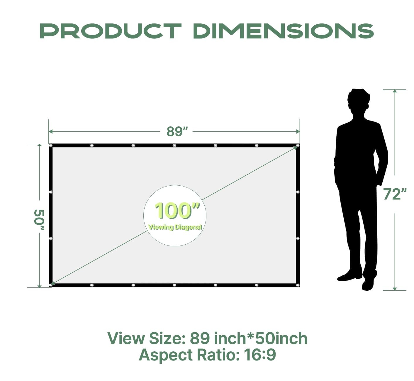 Outdoor Projector Screen 100 inch, Washable Projector Screen 16:9 Foldable An...
