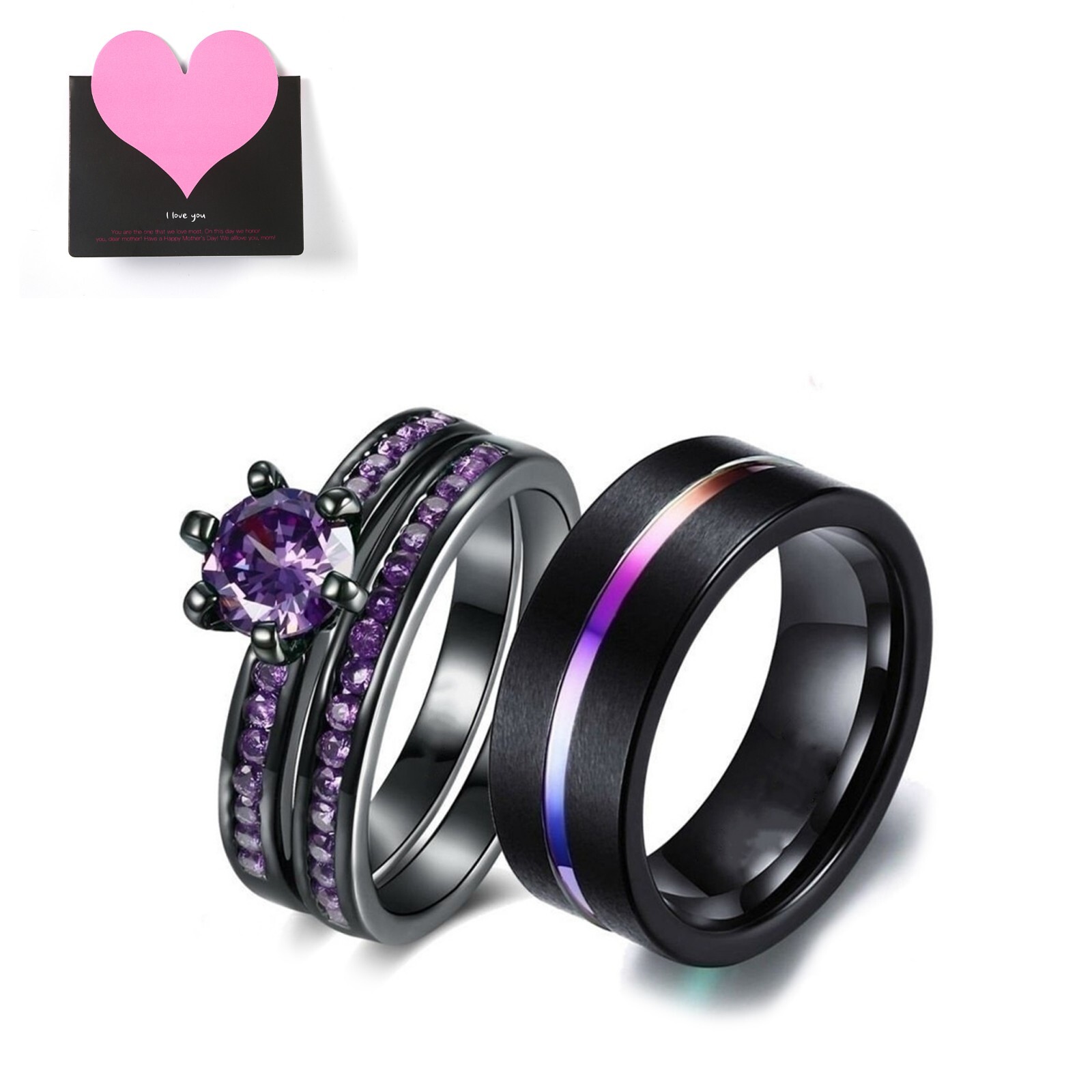 Couple Ring Set His&Hers Cubic Zirconia Stainless Steel Promise Stacking Band