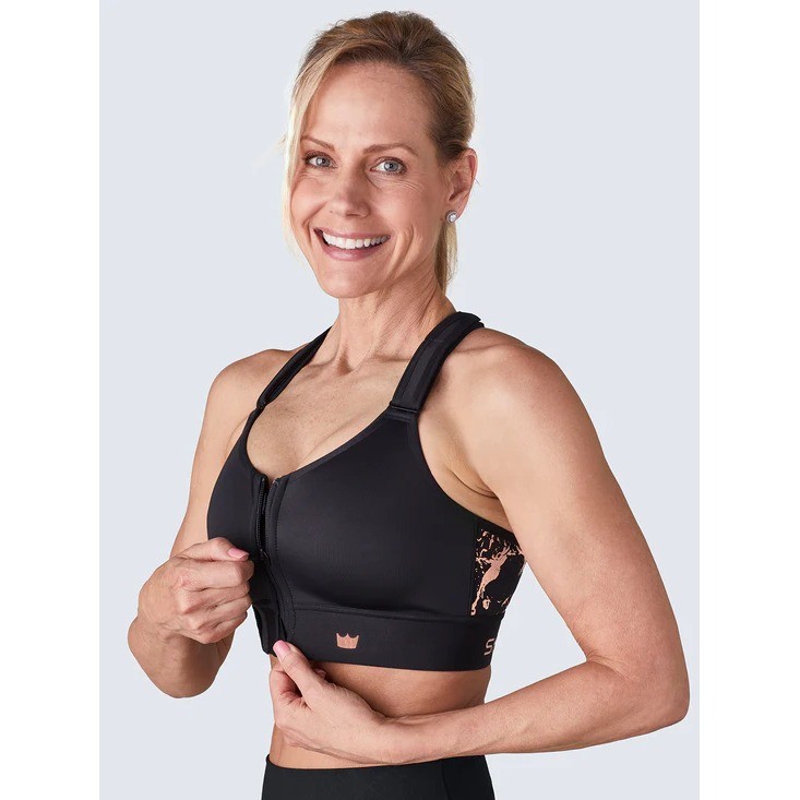 SHEFIT FLEX Medium Sports Bra Black Supportive Fitness Activewear Medium Impact