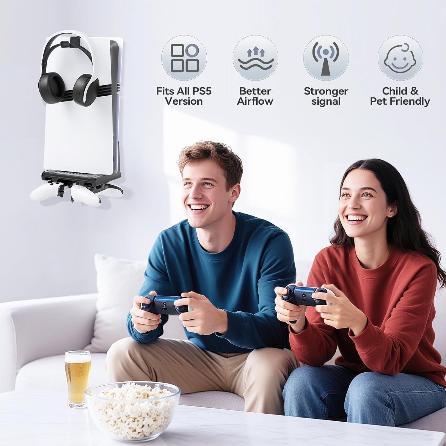 Compact P5 Wall Mount with Dual Controller Holder - Elevate Your Gaming Setup