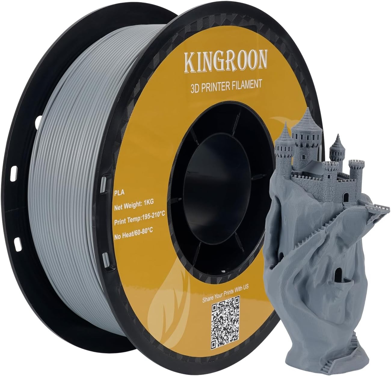 Kingroon PLA Filament 1.75mm 3D Printer Filament Grey Pla Filament 1kg Filament