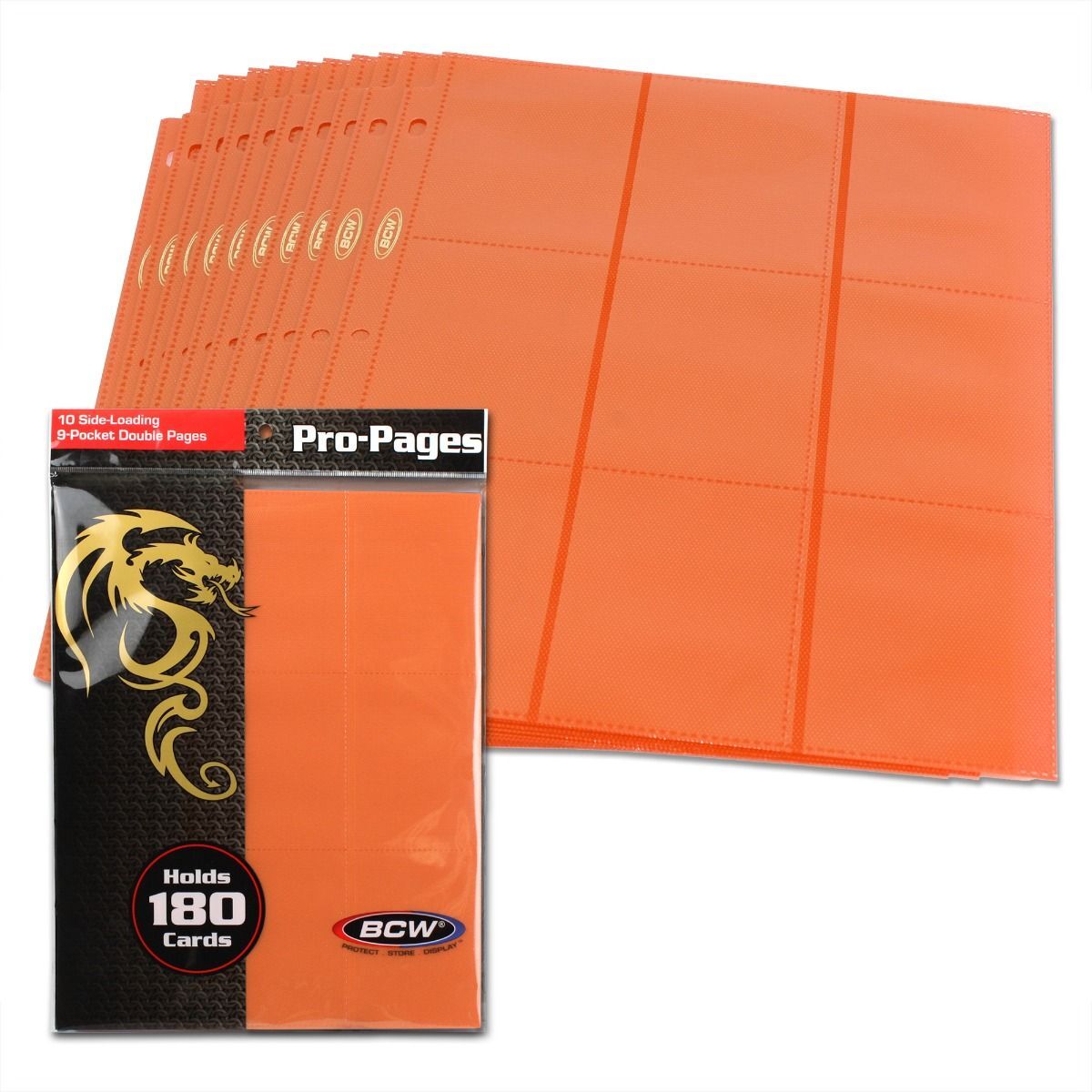 2 pks of 10 (20) BCW Std Sized Card 18-Pocket Side Loading Orange Pro Binder Pgs
