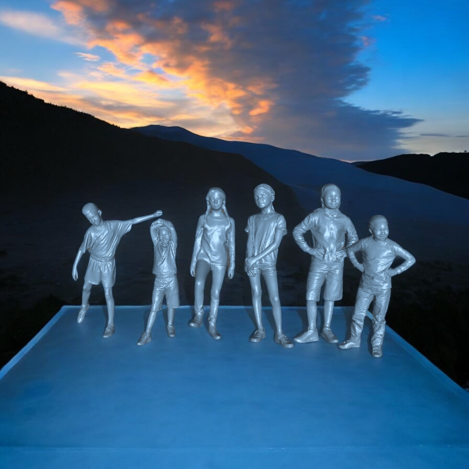 Children Figures Resin 3d printed Unpainted Child Diorama Model RR Kids Set of 6