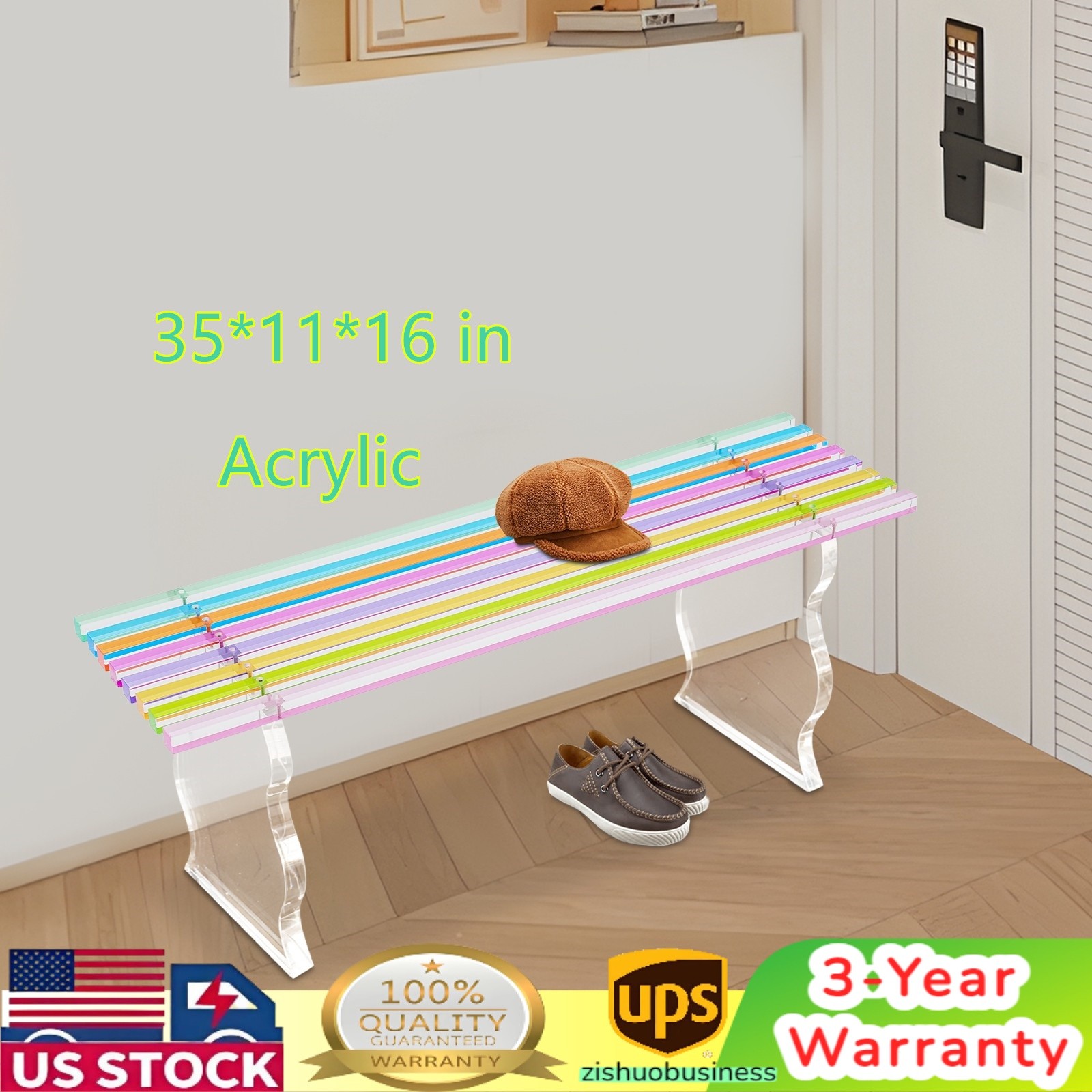 Entryway Shoe Bench Acrylic Entryway Long Bench Rainbow 35*11*16" Furniture Seat