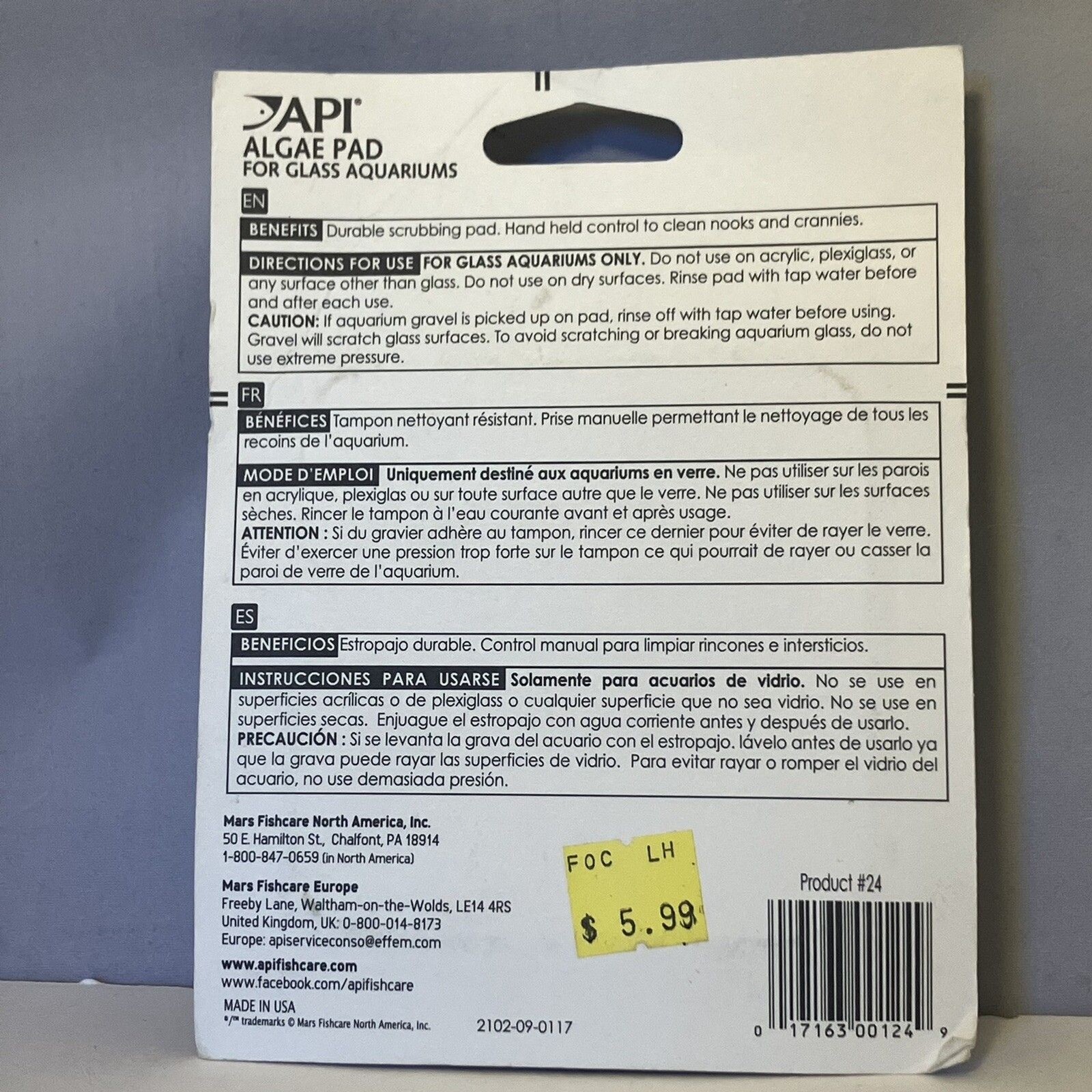 API Algae Pad For Glass Aquariums Sturdy Long Lasting Hand Held Algae Scrubber