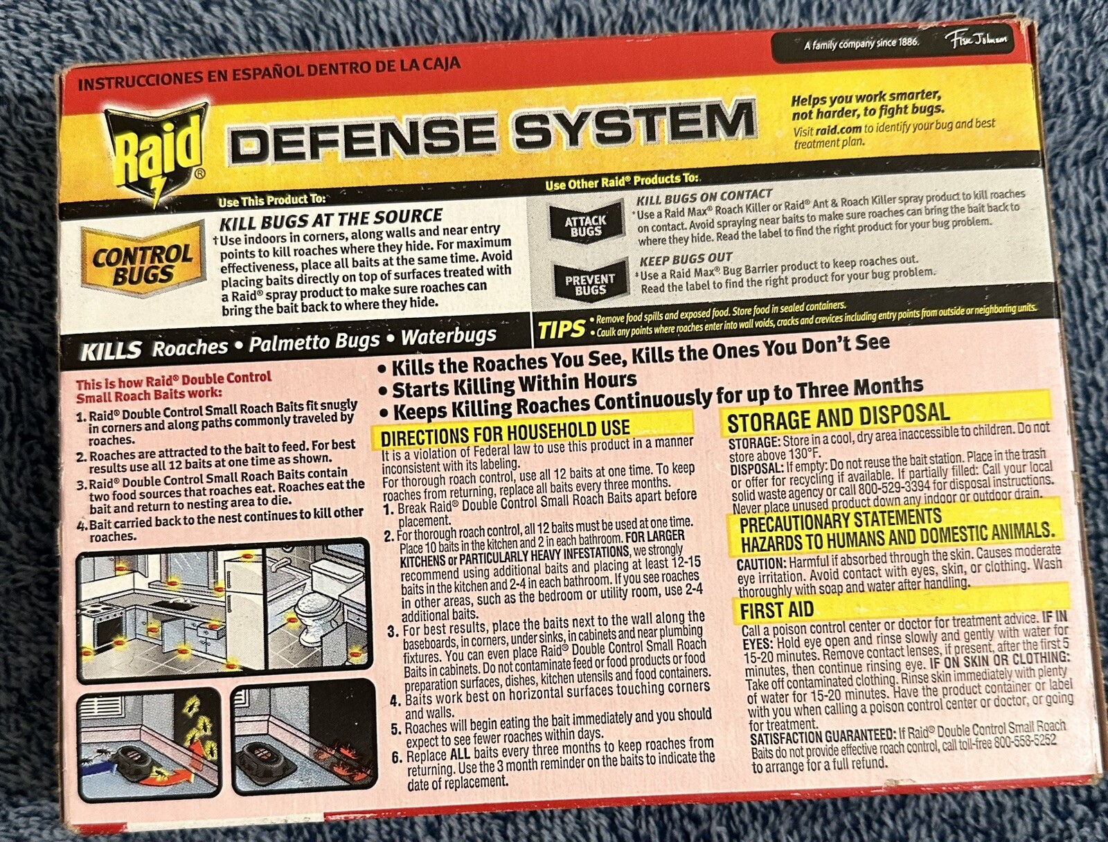 1 Raid DOUBLE CONTROL SMALL ROACH BAITS 12 ct Child Resistant Defense System