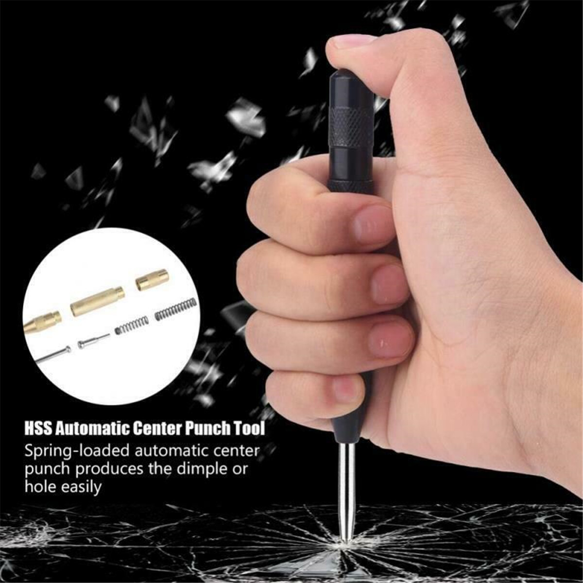 4PC Automatic Center Punch Strikes Surface Hammer Impact Spring Hole Tool 5 Inch