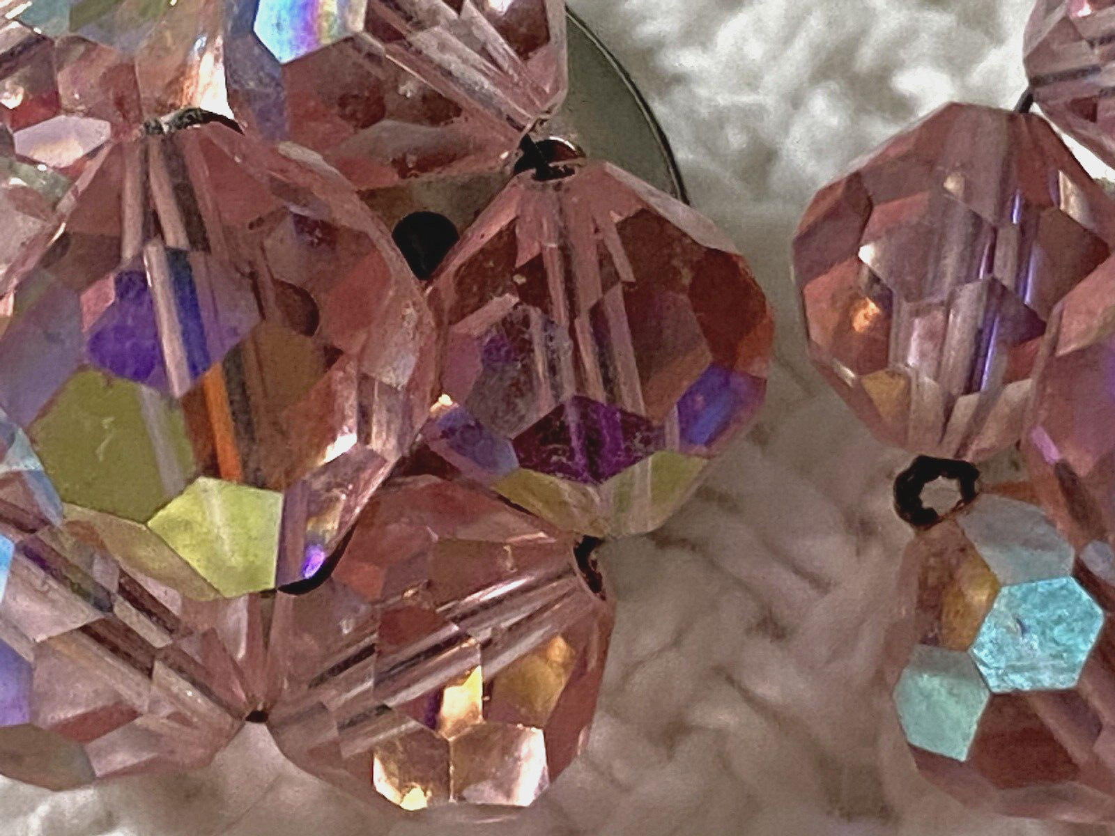 Vintage Pink Aurora Borealis Bead Cluster Earrings