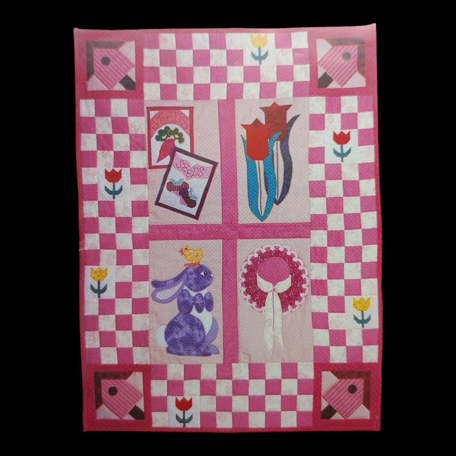 Pam Bono Spring Flowers Applique Quilt Pattern - 36x48 vtg 1990s Bunny Easter
