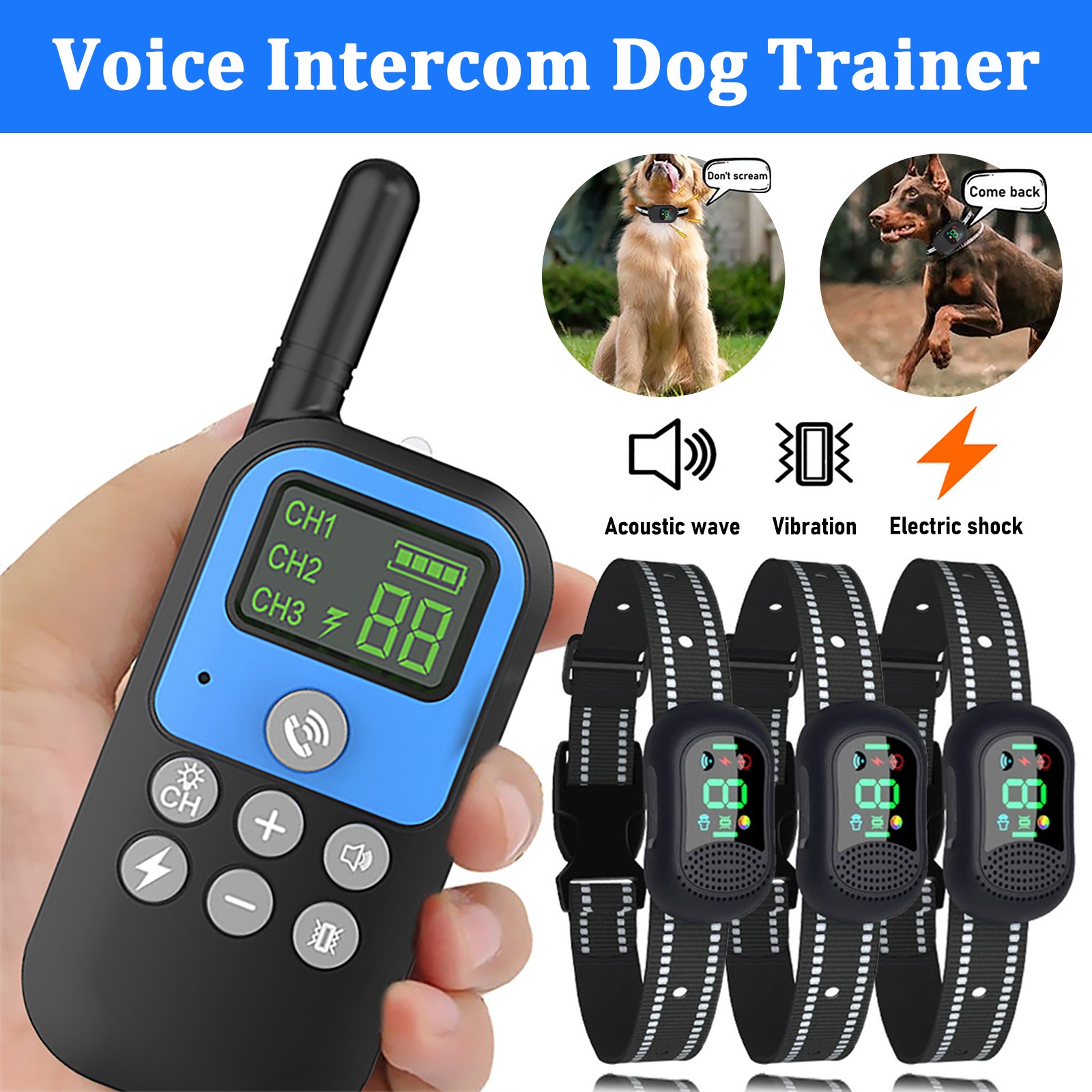 For 3 Dogs Training Collars with Remote Rechargeable Waterproof Shock E-Collars