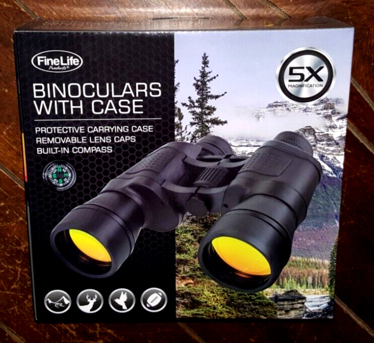Binoculars With Case & Built-In Compass & Removable Lens Caps! Item #HD-02926