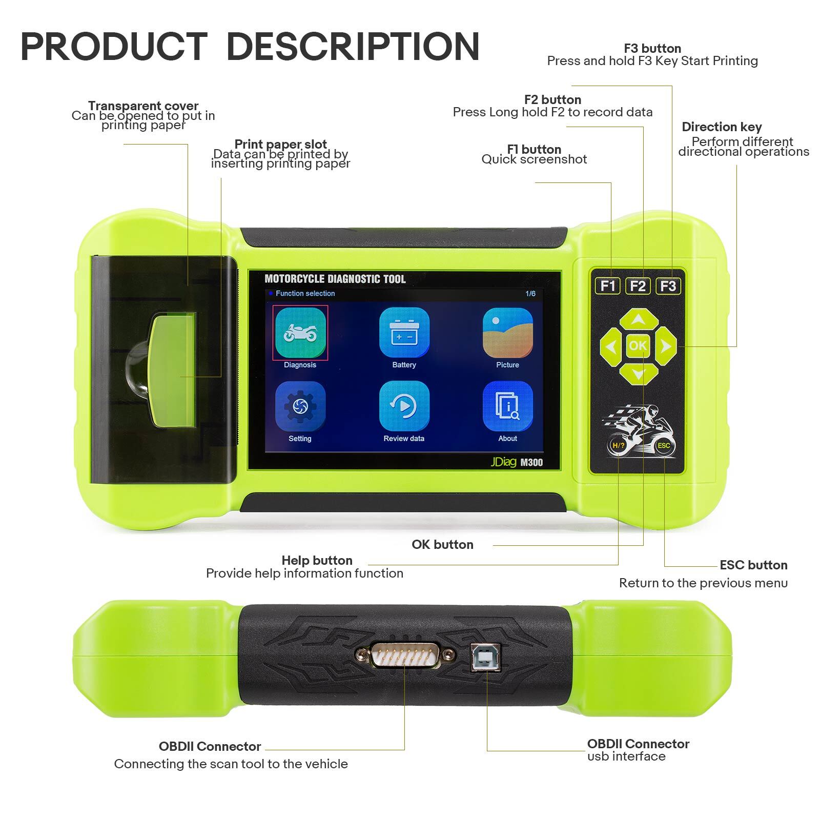 JDiag M300 Full Version Motorcycle Diagnosis OBD2 Scanner Moto Fault Code Reader