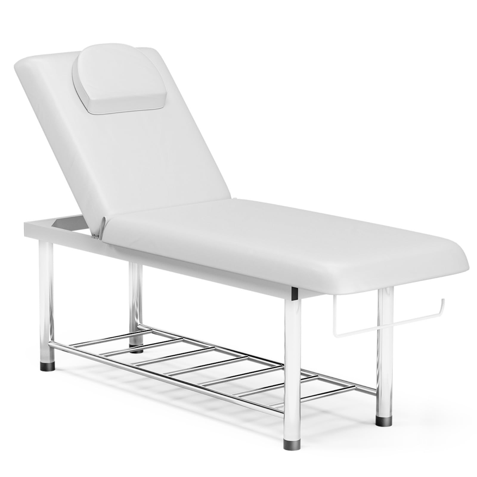 Stationary Massage Table Wide Exam Bed Backrest Adjustable for Treatment White