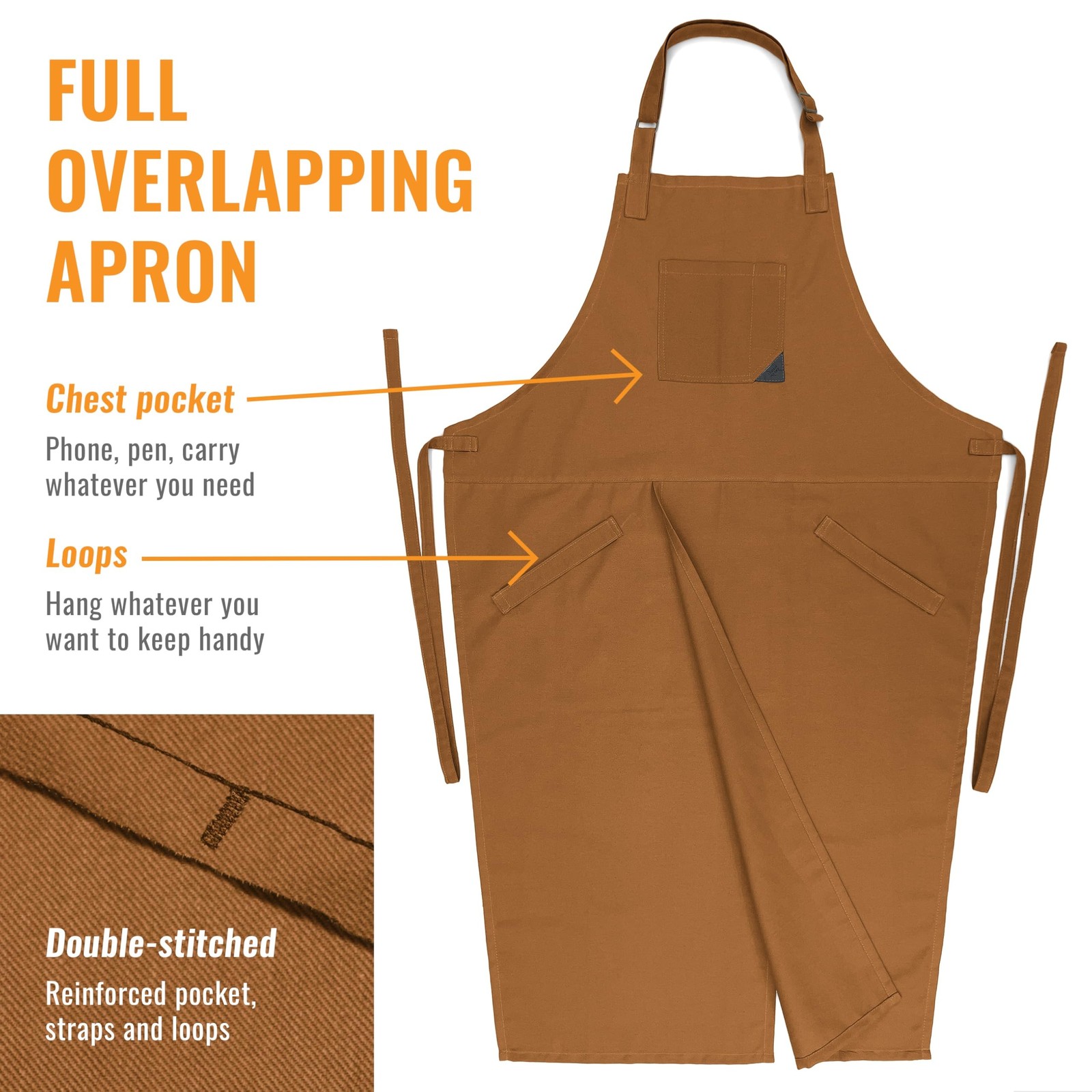 Pottery Apron, Overlapping Split Leg, Extra Coverage, Caramel | The Overlap D...