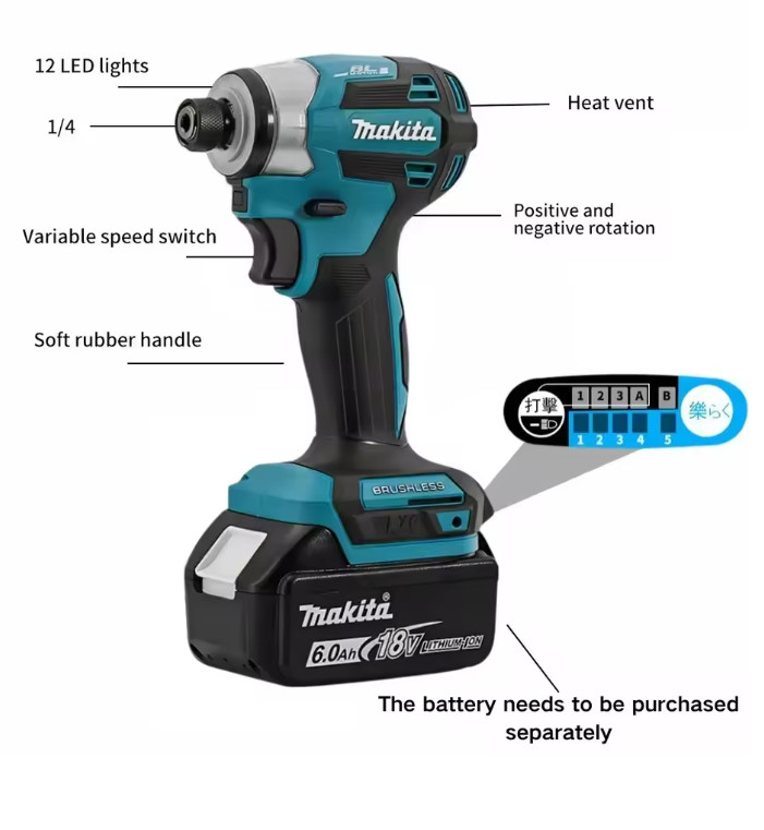 18V Brushless Impact Driver Lithium-ion Cordless Power Tool Drill Bit